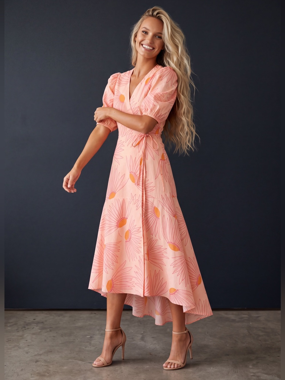 kate spade Peach and Orange Floral Wrap High-Low Dress